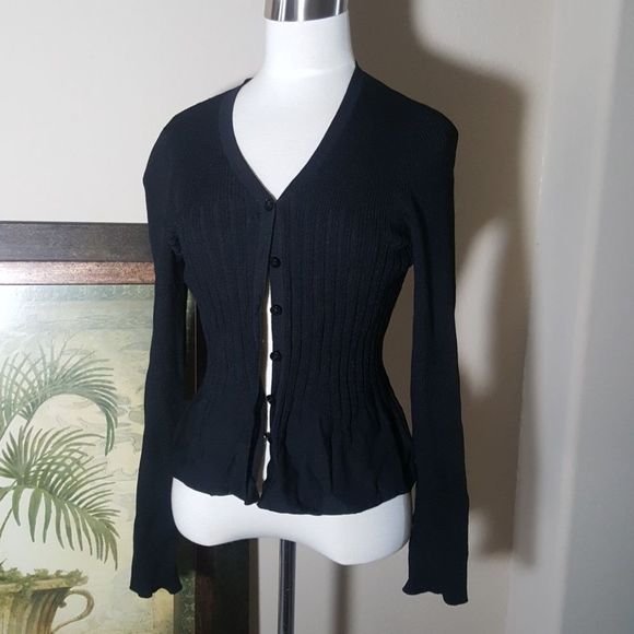 SOLD!! ST. JOHN Black Ribbed Cardigan - Size P - Picture 1 of 5